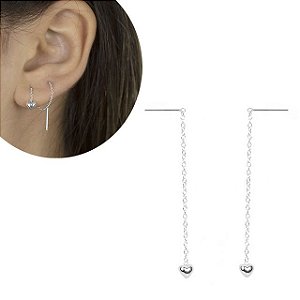 Brinco Prata Coração Corrente