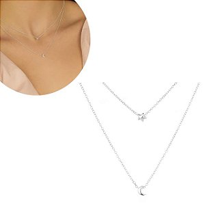 Colar Duplo Lua e Estrela de Prata 925