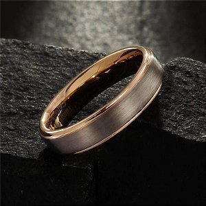 ANEL DE TUNGSTENIO DIAMANTADO ROSE COM FAIXA CINZA