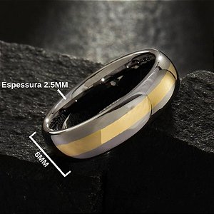 ANEL DE TUNGSTENIO DIAMANTADO COM FAIXA GOLD