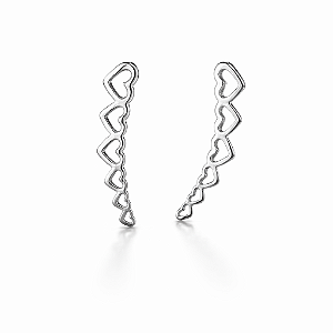 Brinco Earcuff 6 corações - Prata 925