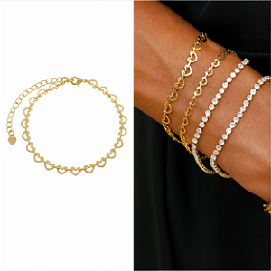 Pulseira de Elos em Coração M - Banhado Ouro