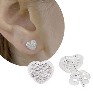 BRINCO PRATA CORAÇÃO CRAVEJADO COM ZIRCÔNIA