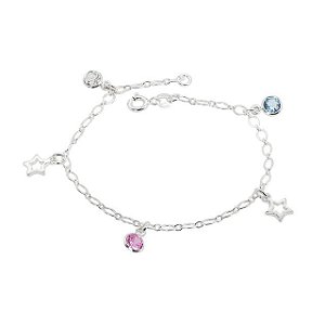 PULSEIRA DE PRATA PONTO DE LUZ E ESTRELA COLORIDA