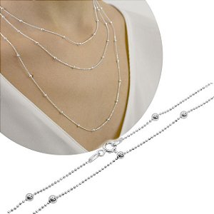 CORRENTE DE PRATA COM BOLINHA 3mm 40cm