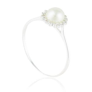 ANEL SOLITARIO PEROLA FLOR PRATA