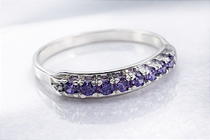 Anel Meia Aliança Lilás - Prata 925