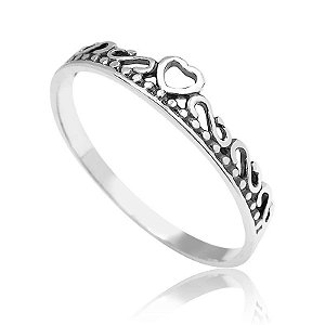 ANEL COROA DE CORAÇÃO PRATA