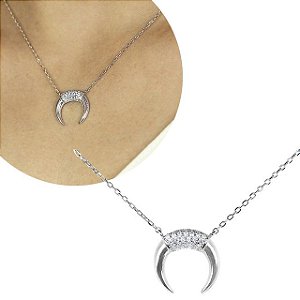 Gargantilha Prata Lua Invertida zircônia