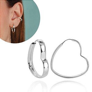 Argola Prata Coracao fio Meia Cana 1,5cm