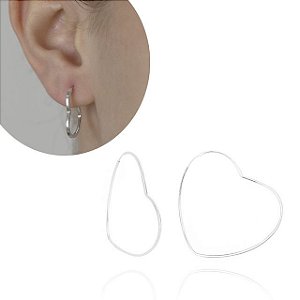 Argola Prata Coração fio quadrado média