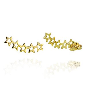 Brinco Estrela Vazado Earcuff Folheado em Ouro 18K