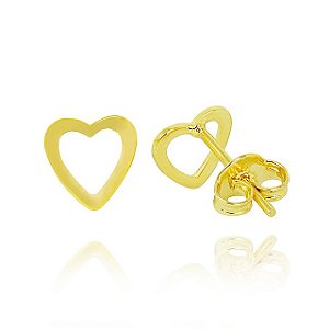Brinco Coração Vazado Folheado em Ouro 18K