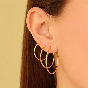 Brinco Trio Meia Argola Folheado em Ouro 18K