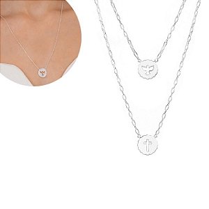 Escapulário Prata Espirito Santo com Cruz 60cm