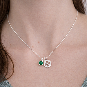 Colar Patuá Trevo com Zircônia Verde - Prata 925
