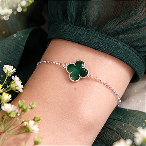Pulseira Trevo Detalhado Verde - Prata 925