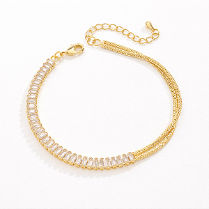 Pulseira detalhes em Zircônias retangulares - Banhado Ouro 18k