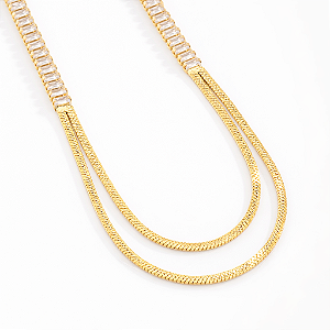 Colar duas Corrente Snake com Zircônias - Banhado Ouro 18k