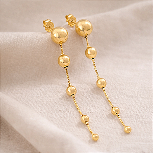 Brinco corrente com Esferas - Banhado Ouro 18k