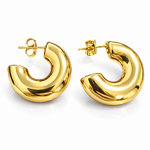 Brinco Meia Argola Lisa - Banhado Ouro 18k