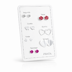 Brinco Semaninha Corações e Zircônias Vermelha - Prata 925