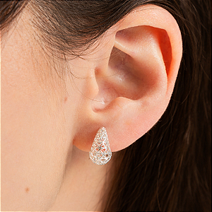 Brinco Gota Vazada de Corações - Prata 925