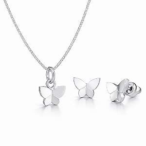 Conjunto Borboleta Origami - Prata 925