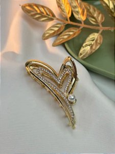 Piranha de cabelo Coração perola/cravejado - M