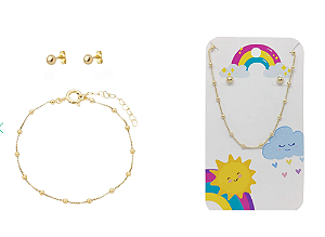 Conjunto Infantil Bolinhas Brinco e Pulseira - Banhado Ouro