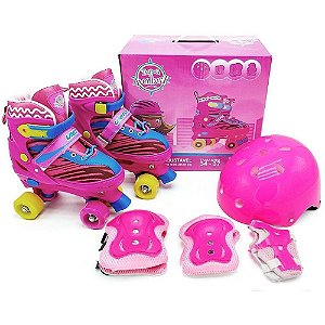 Patins Infantil 4 Rodas Feminino Menina Roller Criança Rosa