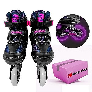Patins Infantil 4 Rodas Criança Menina Rosa Unitoys Led Luz