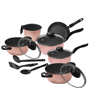 Conjunto De Panelas Antiaderentes Teflon Rose E Preto
