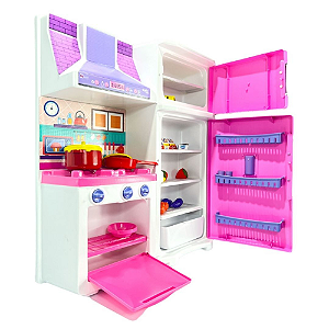 Cozinha  Big Completa Kit Brinquedo Geladeira Rosa Menina
