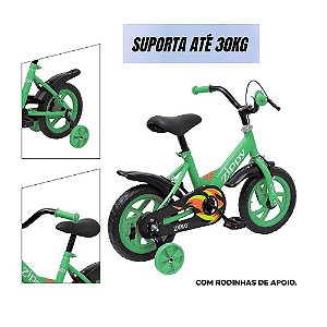 Bike Aro 12 Infantil Verde Rodinhas Laterais Menino Menina