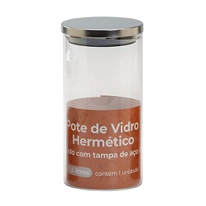Pote 1,5l Hermético Tampa Inox Mantimento Condimento Vidro