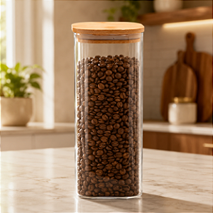 Pote De Vidro Hermético Redondo 1,8l Com Tampa De Bambu