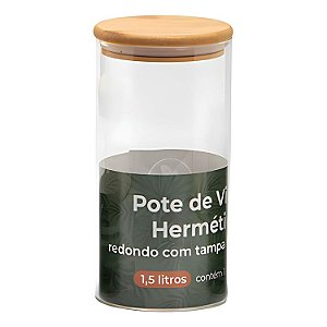 Pote Hermético De Vidro 1,5l Tampa Bambu