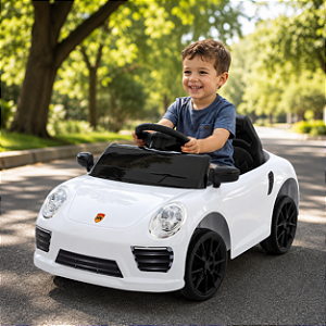 Carro Elétrico Infantil Compact Zippy Toys Branco 6V com Controle Remoto, Faróis, Buzina e Músicas