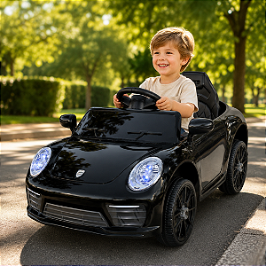 Carro Elétrico Infantil Compact Zippy Toys Preto 6V com Controle Remoto, Faróis, Buzina e Músicas