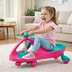 Carrinho De Rolimã Infantil Super Car Rosa 360° Com Led