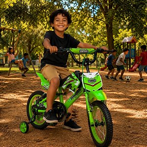 Bicicleta Infantil Motocross Aro 16 Verde Com Rodinhas De Apoio