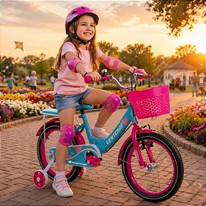 Bicicleta Infantil Aro 16 Love Tiffany Rosa Com Roda De Apoio E Cestinha