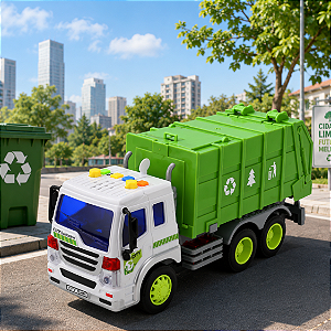 Caminhão De Lixo Resistente De Brinquedo Realista Bbr Toys Verde-escuro