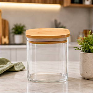 Pote De Vidro Com Tampa De Bambu Hermetico 800ml