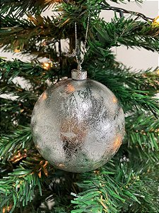 Bola decorada c/ glitter pvc c/ 03und (prata) 10cm