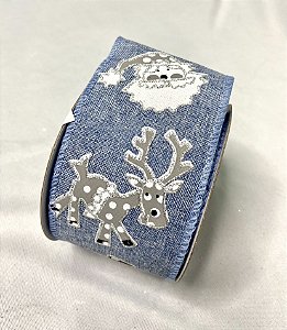 Fita natal azul com renas