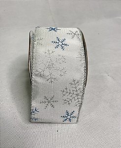 Fita natal branca flocos azul