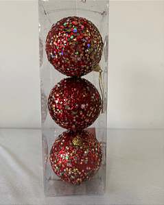 BOLA DECORATIVA VERMELHO 8CM JOGO C/3 UND