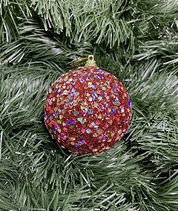 Bola natal decorada 8cm 3 unidades vermelho